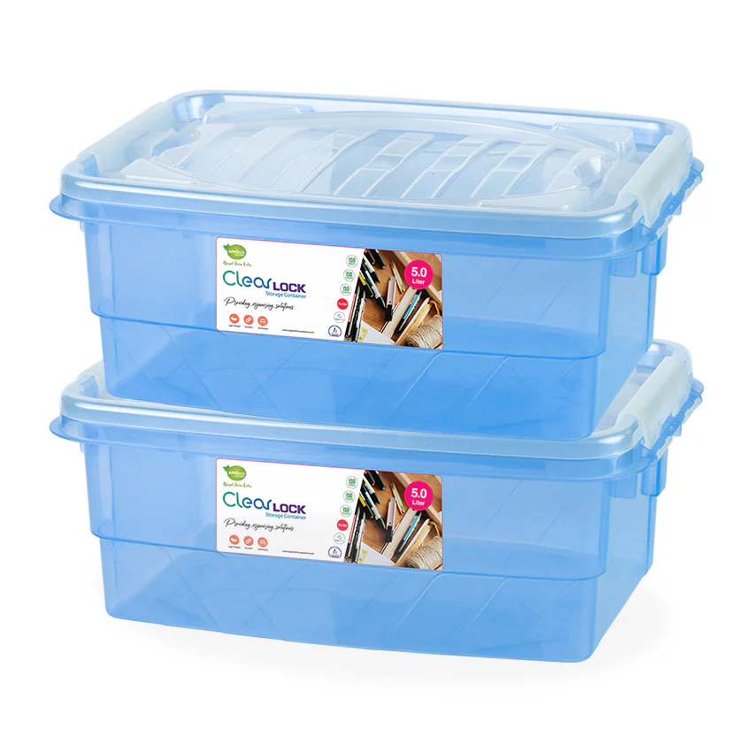 Clear Lock Storage Box Pack of 2 Small - (5Ltr) Transparent - Image 11