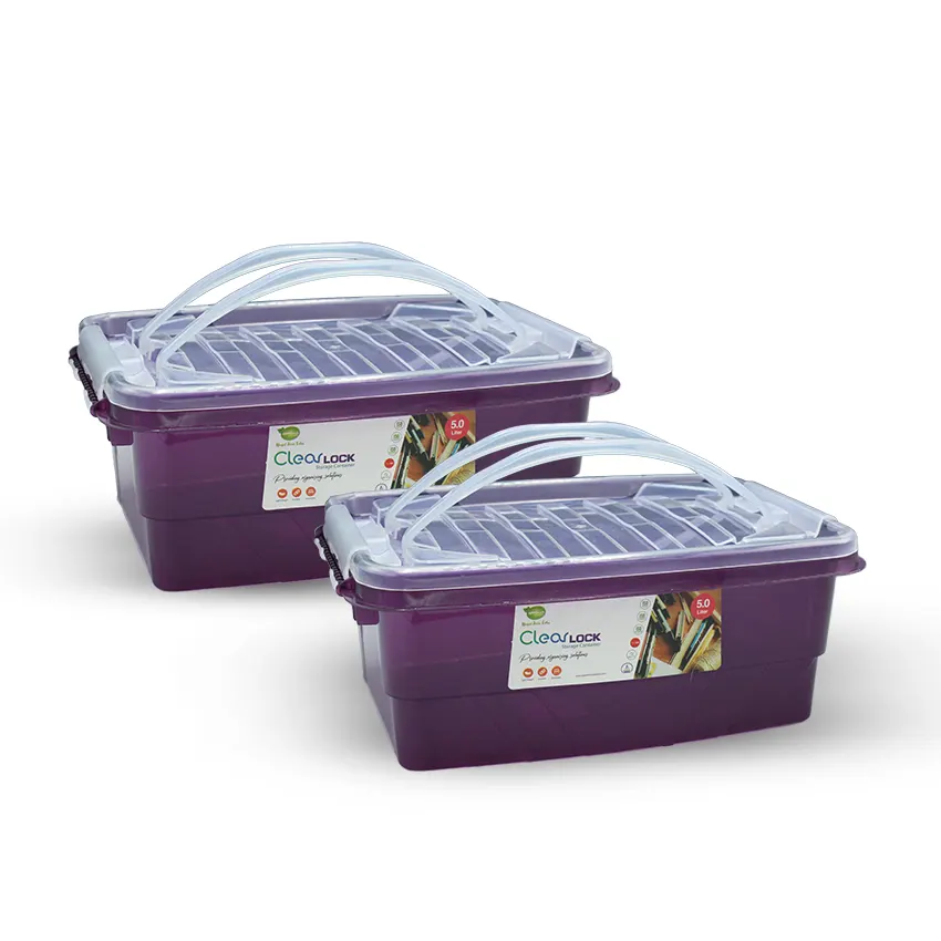 Clear Lock Storage Box Pack of 2 Small - (5Ltr) Transparent - Image 4