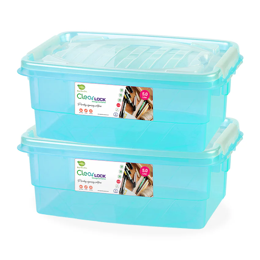 Clear Lock Storage Box Pack of 2 Small - (5Ltr) Transparent - Image 5