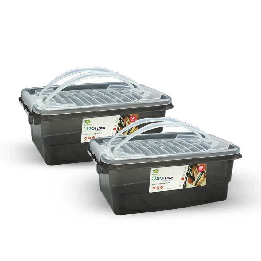 Clear Lock Storage Box Pack of 2 Small - (5Ltr) Transparent - Image 6