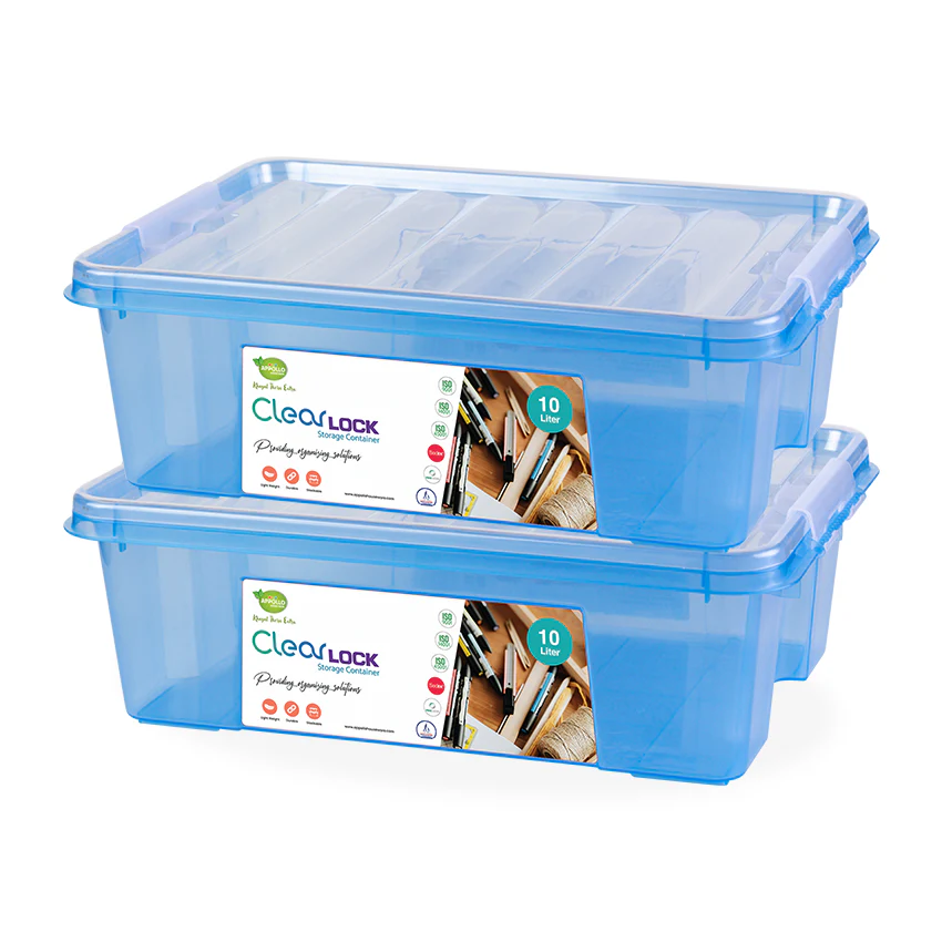 Clear Lock Storage Box Pack of 2 Large - (10Ltr) Transparent - Image 10