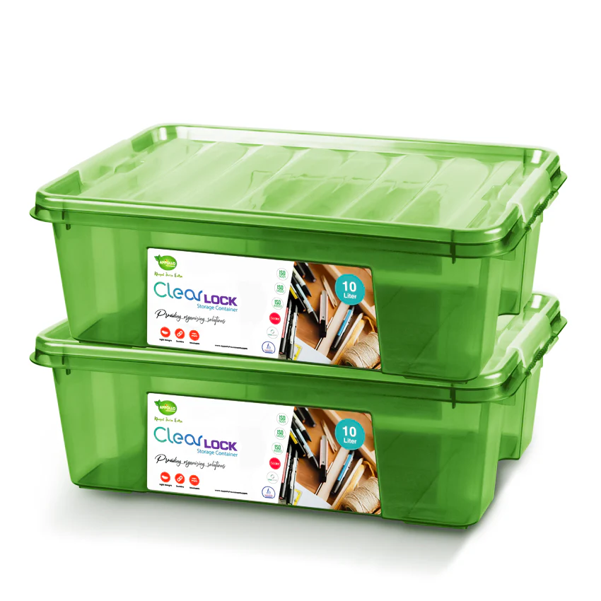 Clear Lock Storage Box Pack of 2 Large - (10Ltr) Transparent - Image 3