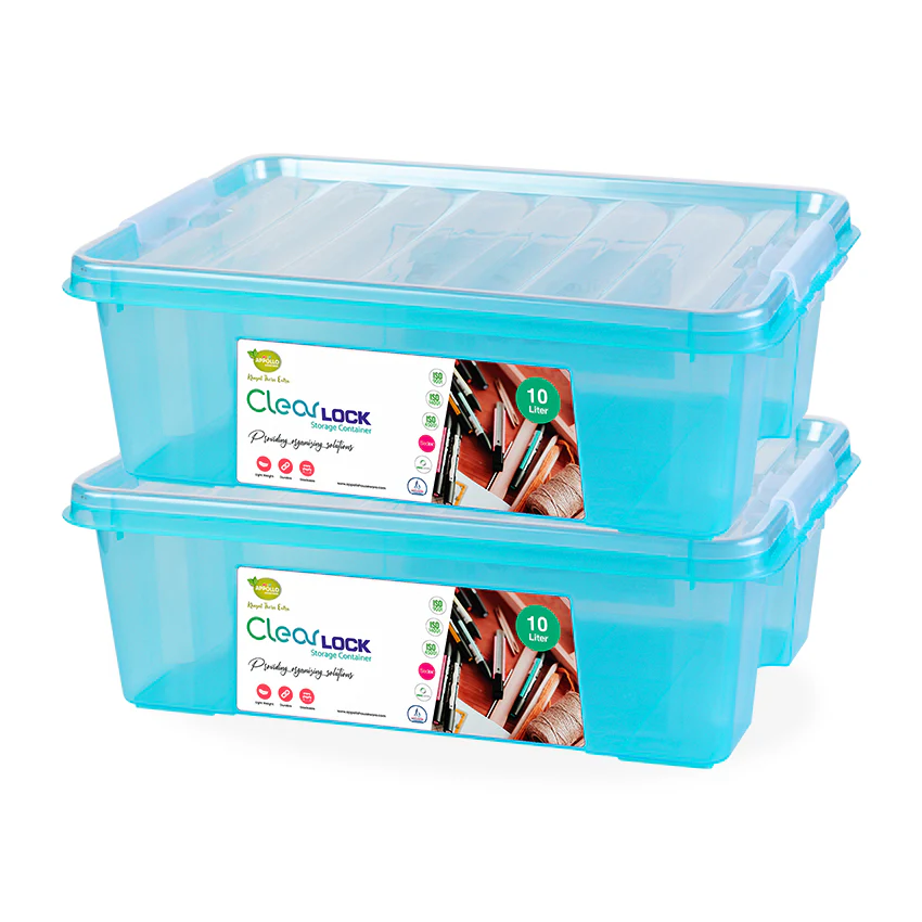 Clear Lock Storage Box Pack of 2 Large - (10Ltr) Transparent - Image 5