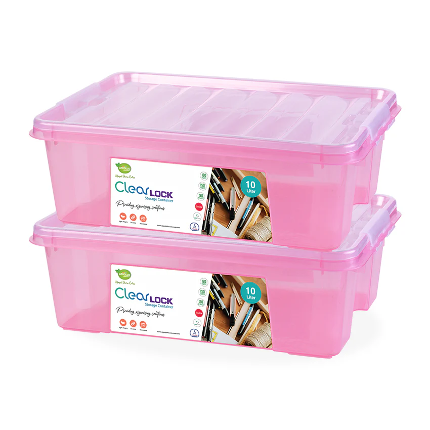 Clear Lock Storage Box Pack of 2 Large - (10Ltr) Transparent - Image 6