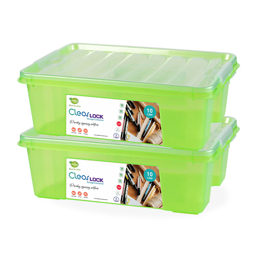 Clear Lock Storage Box Pack of 2 Large - (10Ltr) Transparent - Image 7