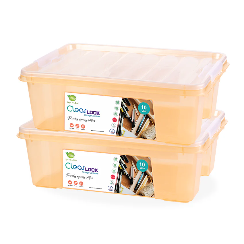 Clear Lock Storage Box Pack of 2 Large - (10Ltr) Transparent - Image 9